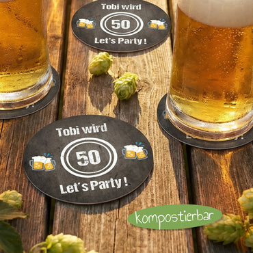 Bierdeckel Einladung zum 50. Geburtstag: LET’S PARTY! 🎉🍻 - Individuelle Einladung