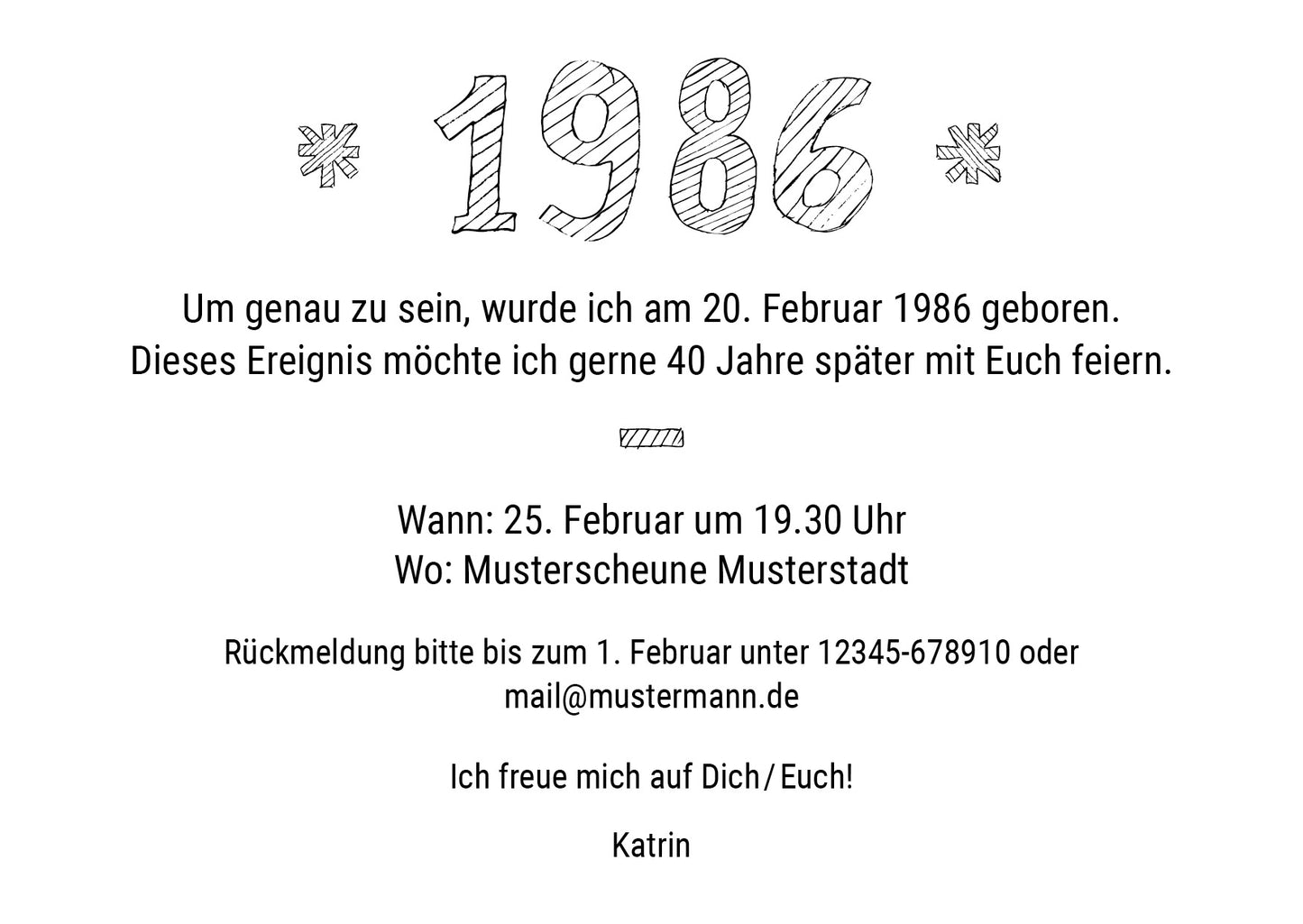 Einladung zum 40. Geburtstag: Born in 1986
