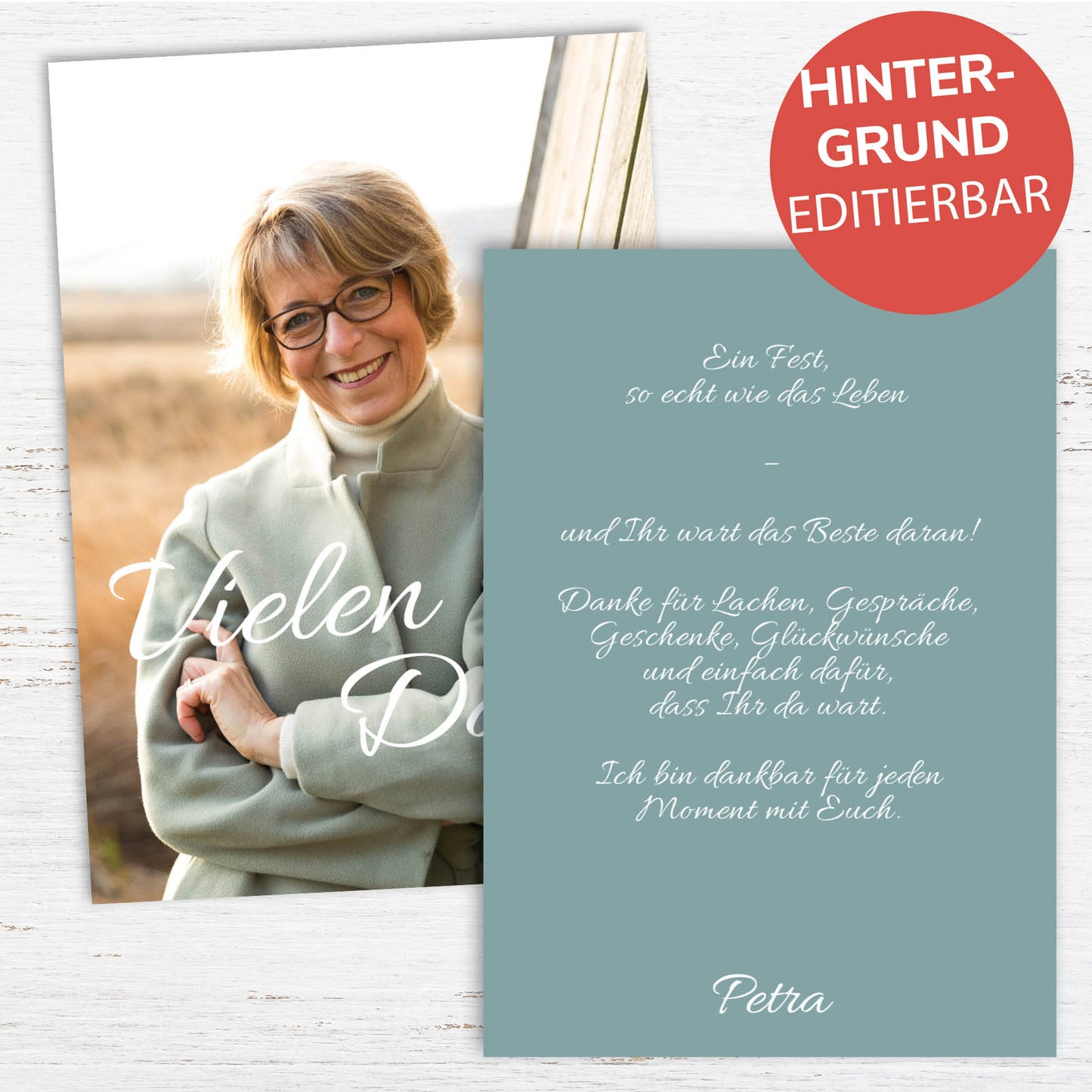 Danksagung Geburtstag Karte – Hochformatige bunte Dankeskarte mit Foto, lustig & herzlich