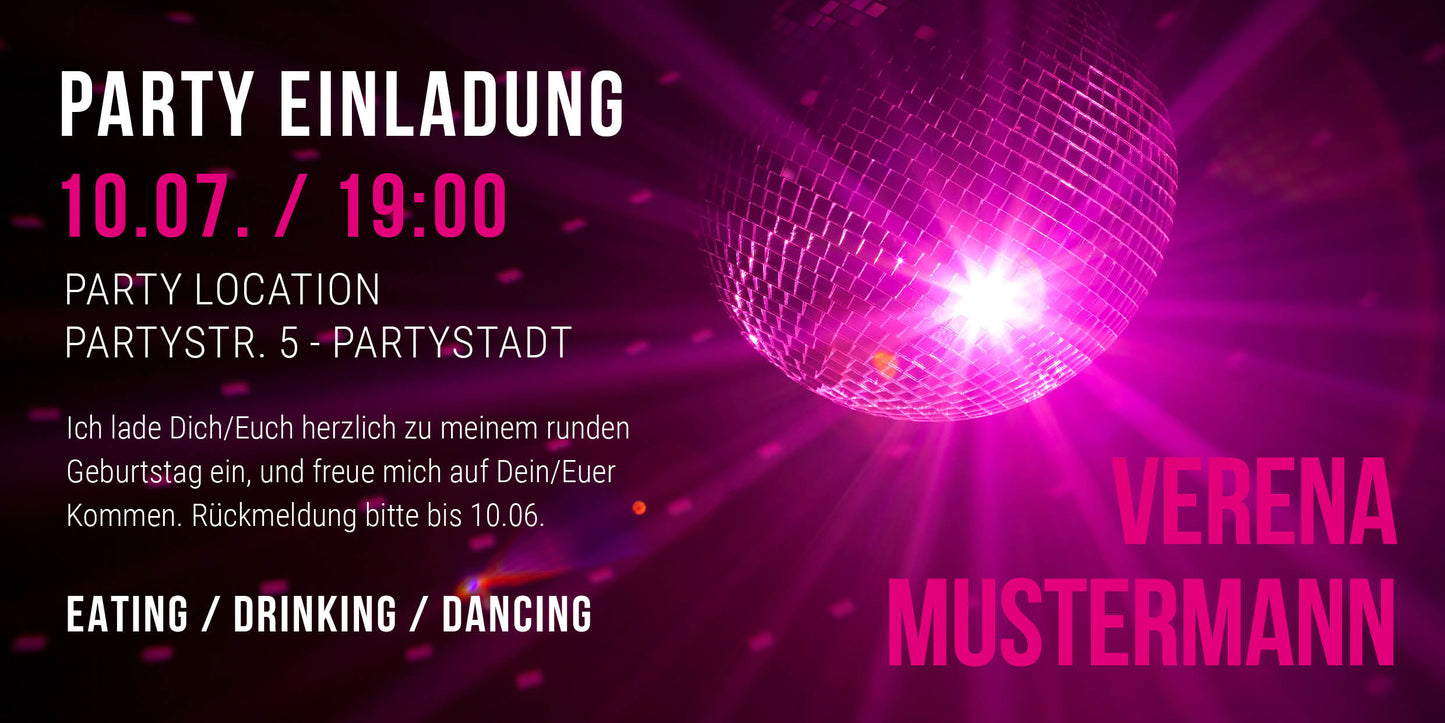 Einladung zum Geburtstag: Discokugel