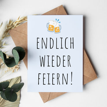 Einladung zum Geburtstag: Endlich wieder feiern! blau - Individuelle Einladung