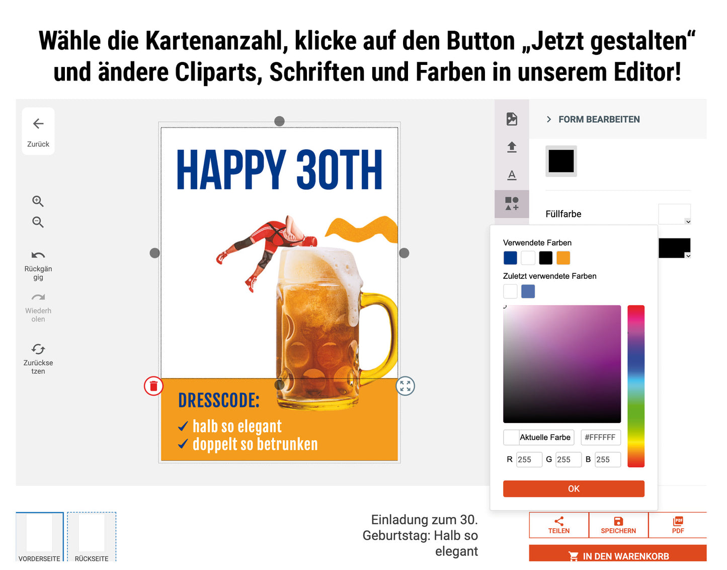 Einladung zum 30. Geburtstag: Halb so elegant