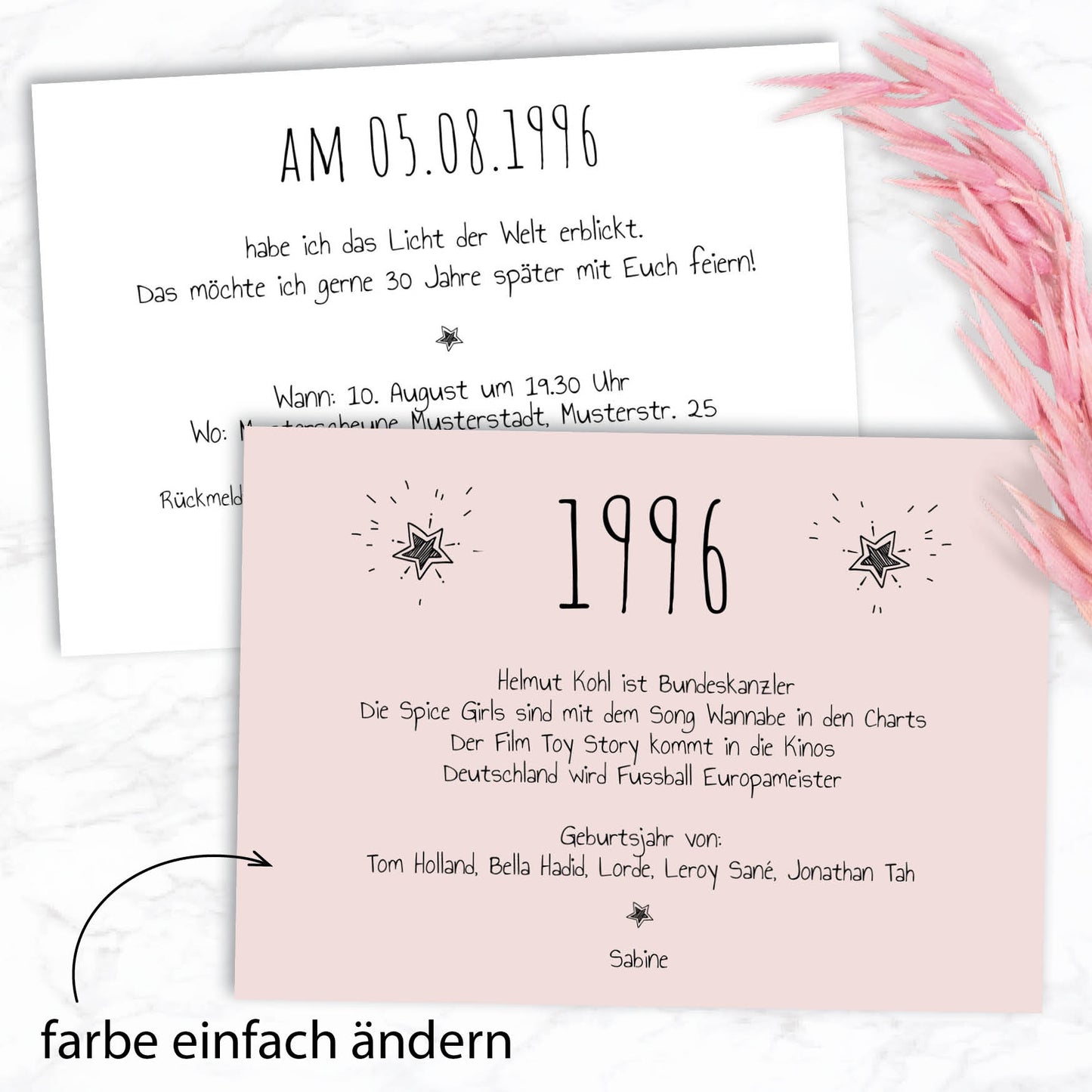 Einladung zum 30. Geburtstag: Ereignisse aus dem Jahr 1996 - weiß