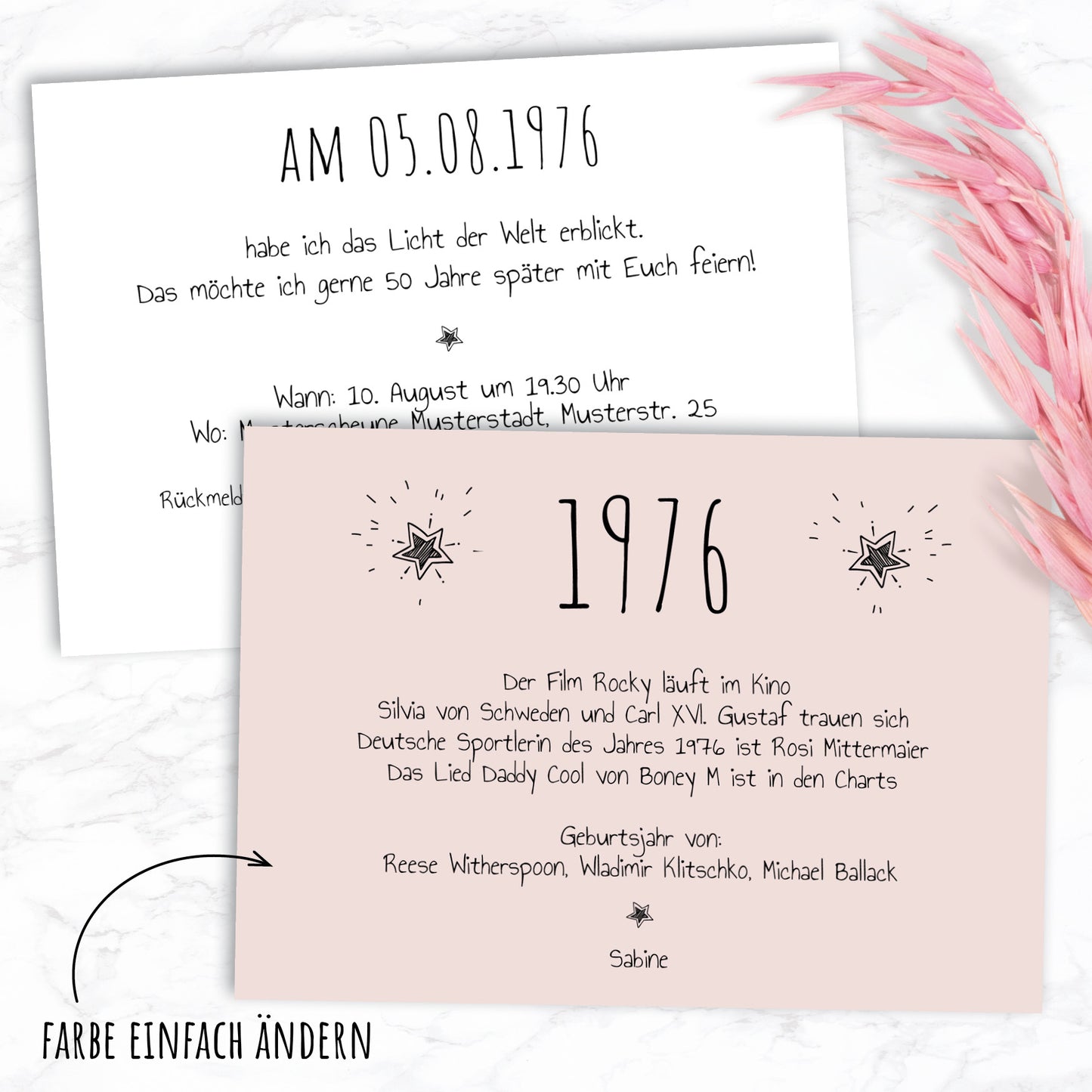 Einladung zum 50. Geburtstag: Ereignisse aus dem Jahr 1976 - weiß