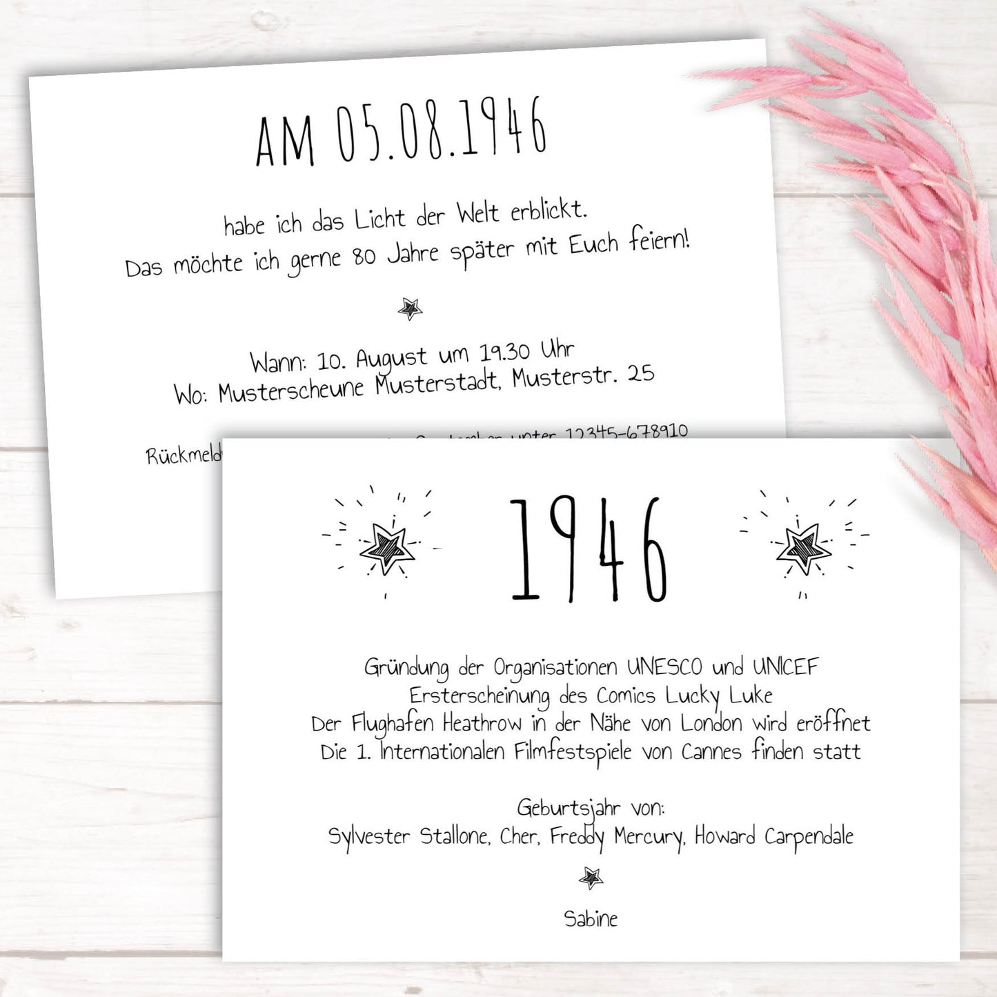 Einladung zum 80. Geburtstag: Ereignisse aus dem Jahr 1946 - weiß