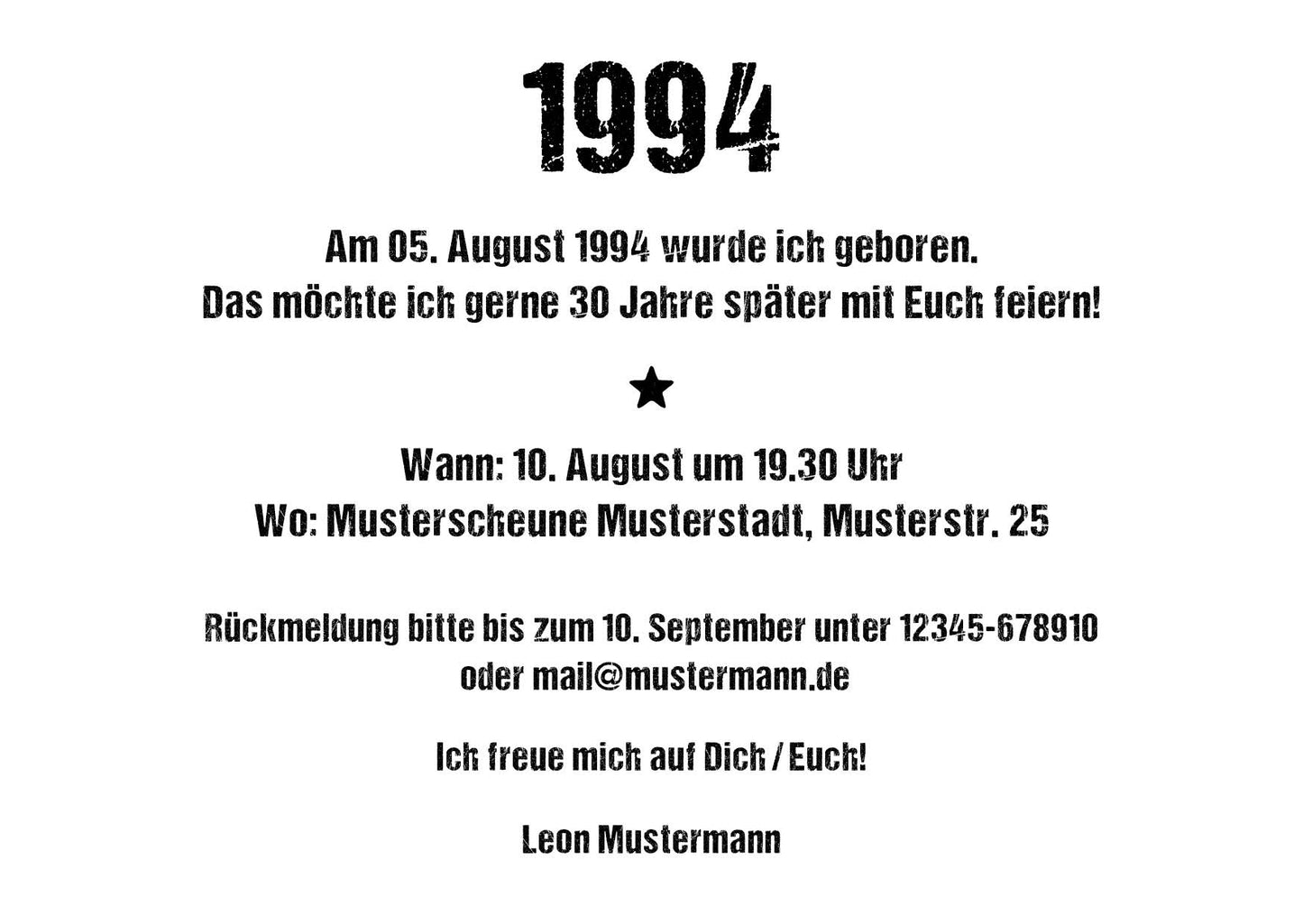 Einladung zum 30. Geburtstag: Ereignisse aus dem Jahr 1994 Individuelle Einladung