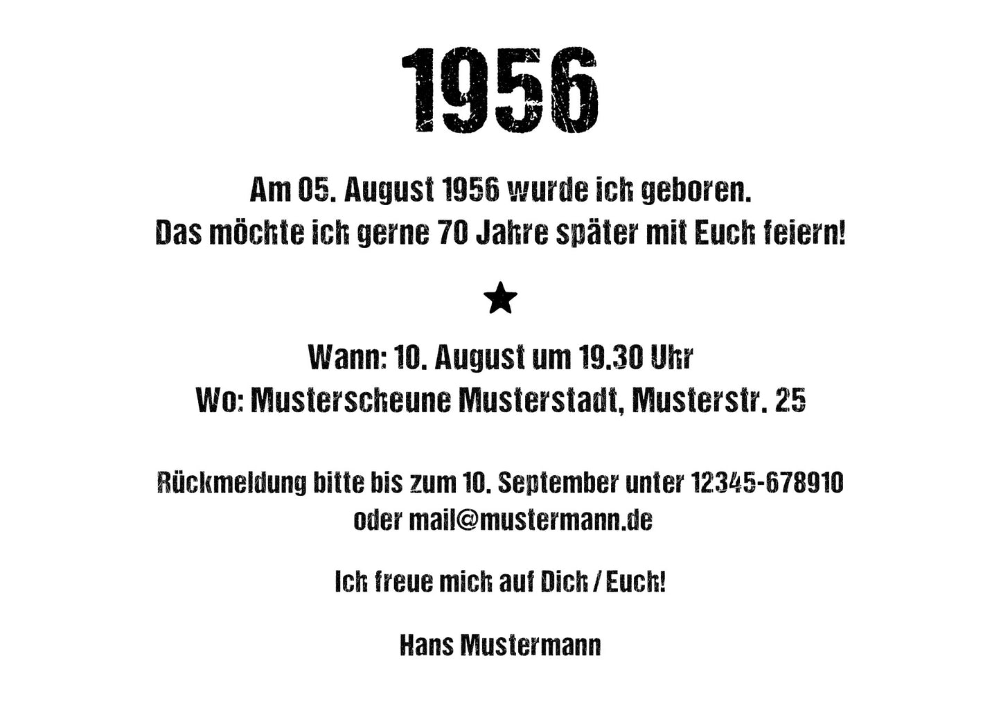 Einladung zum 70. Geburtstag: Ereignisse aus dem Jahr 1956