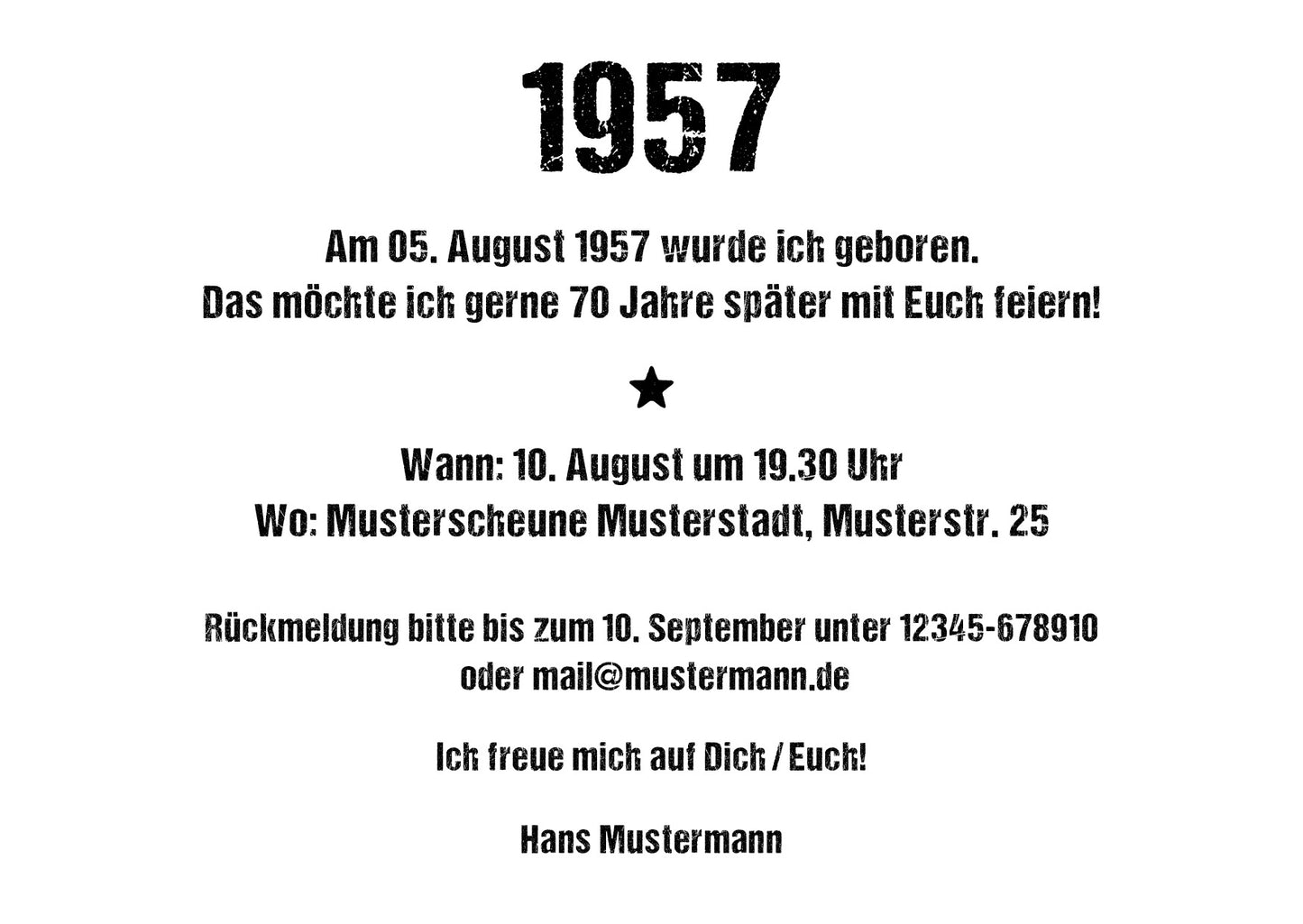 Einladung zum 70. Geburtstag: Ereignisse aus dem Jahr 1957