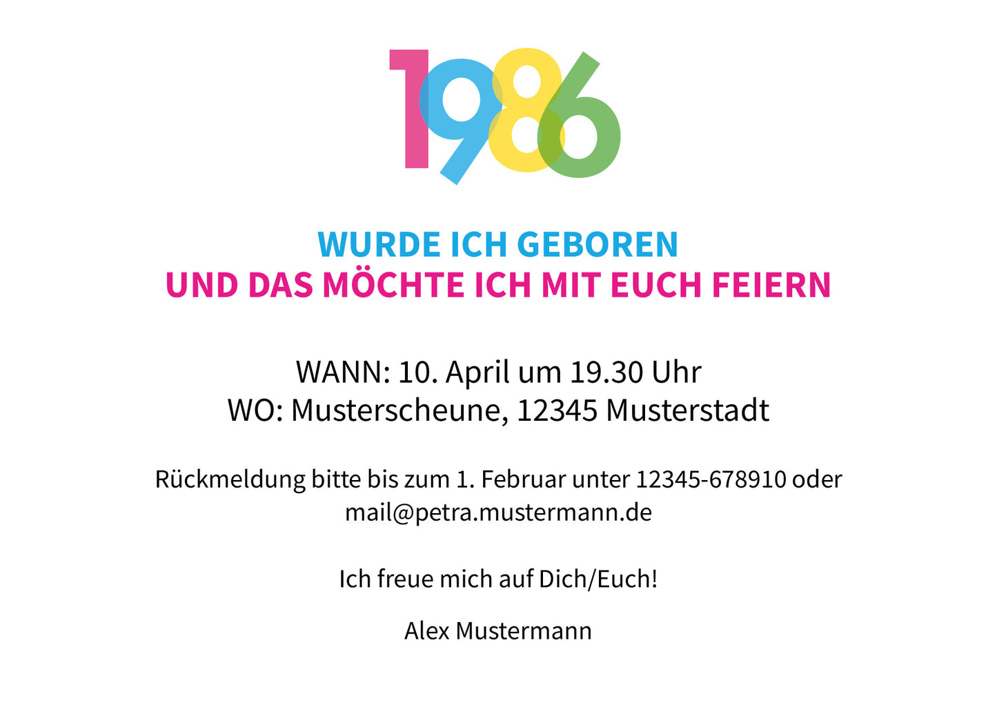 Einladung zum 40. Geburtstag: Jahreszahl 1986
