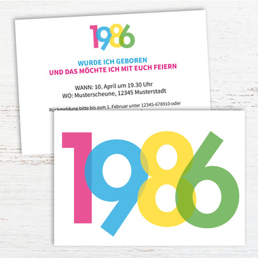 Einladung zum 40. Geburtstag: Jahreszahl 1986