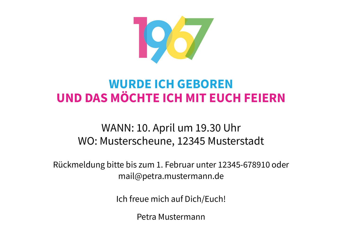 Einladung zum 60. Geburtstag: Jahreszahl 1967