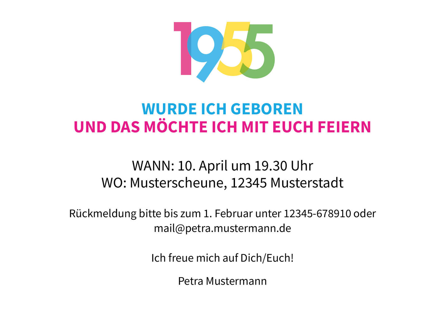Einladung zum 70. Geburtstag: Jahreszahl 1955
