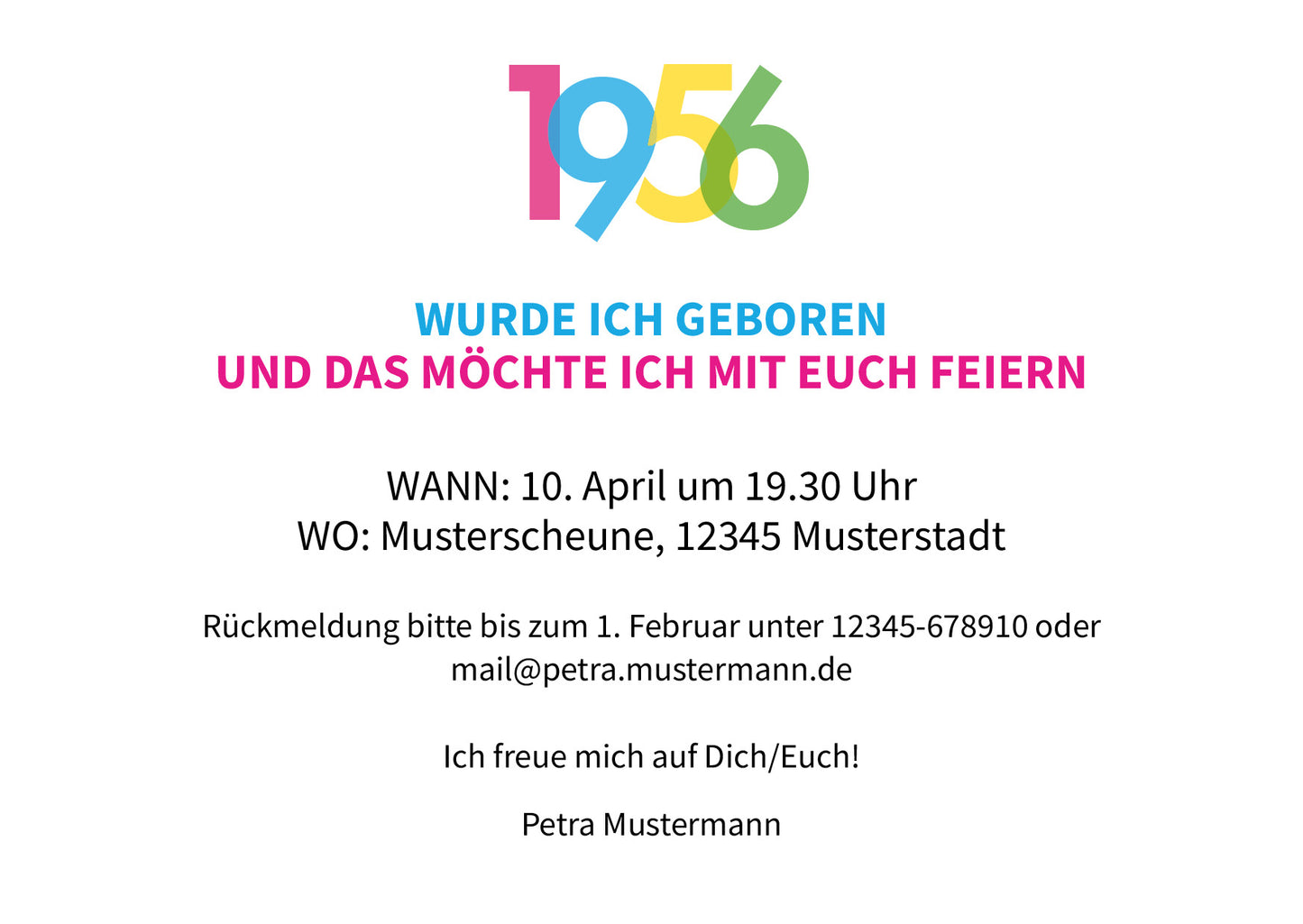 Einladung zum 70. Geburtstag: Jahreszahl 1956