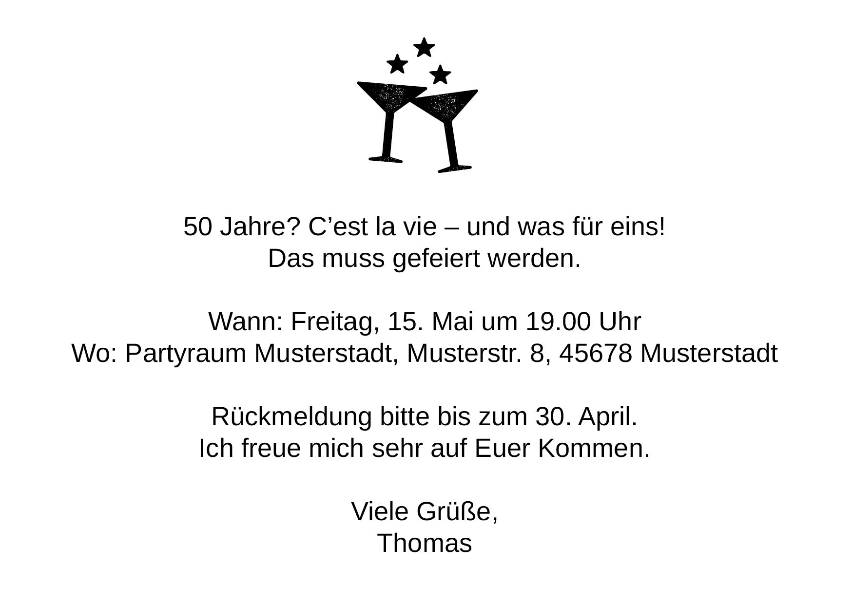 Einladung zum 50. Geburtstag: JE SUIS FIFTY - Individuelle Einladung