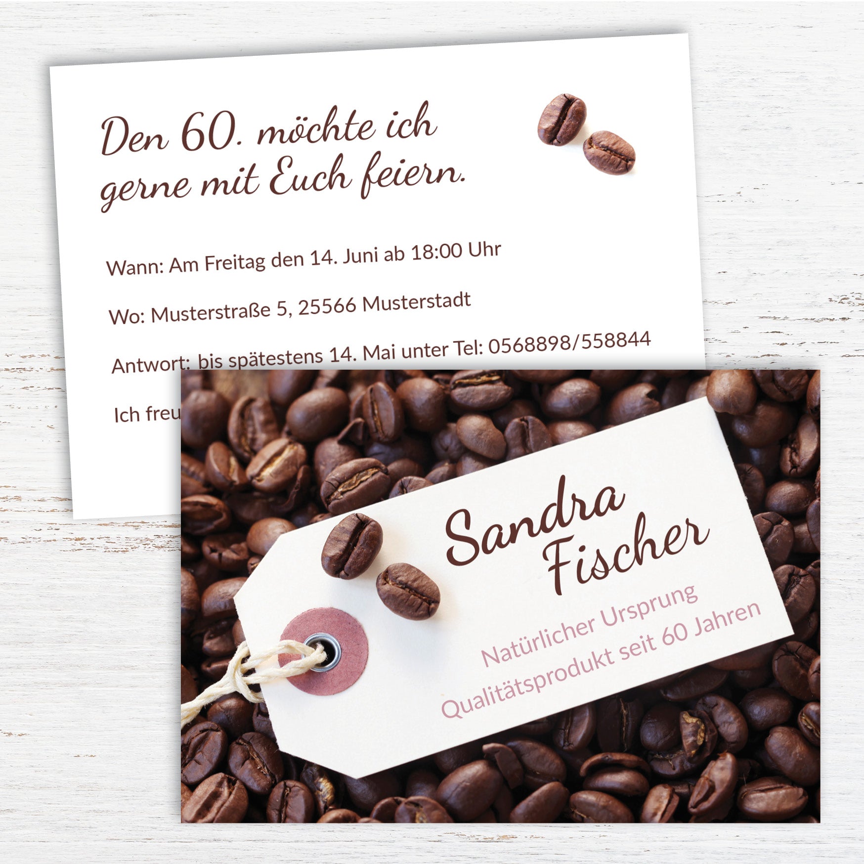 Einladung zum 60. Geburtstag: Kaffee Bohnen - Individuelle Einladung