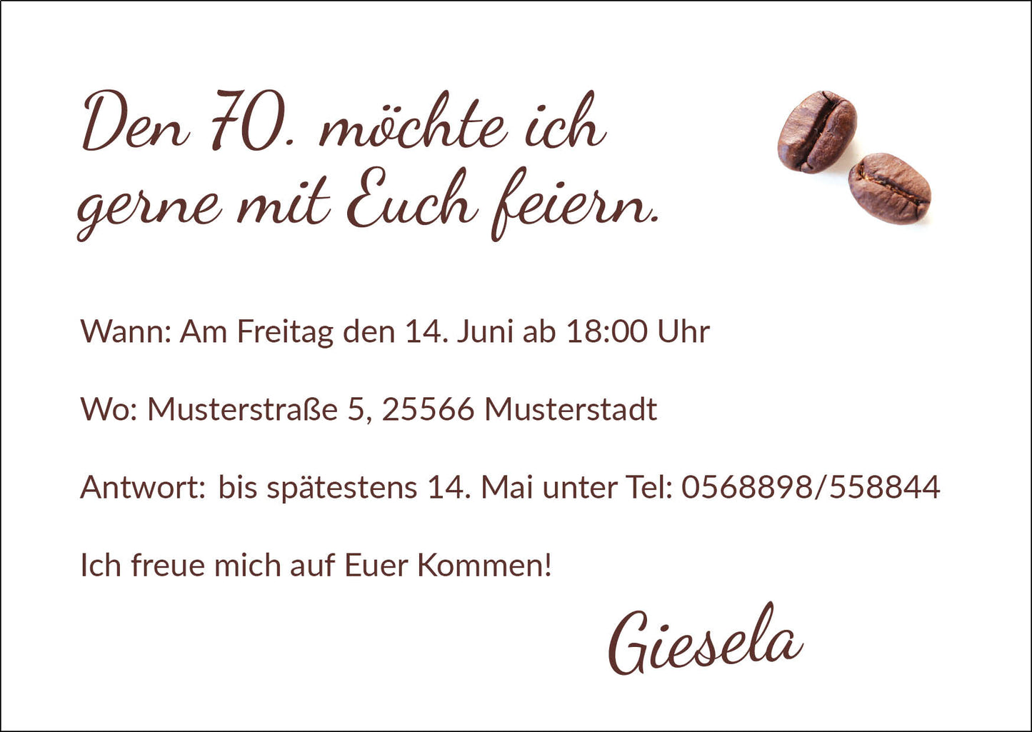 Einladung zum 70. Geburtstag: Kaffee Bohnen