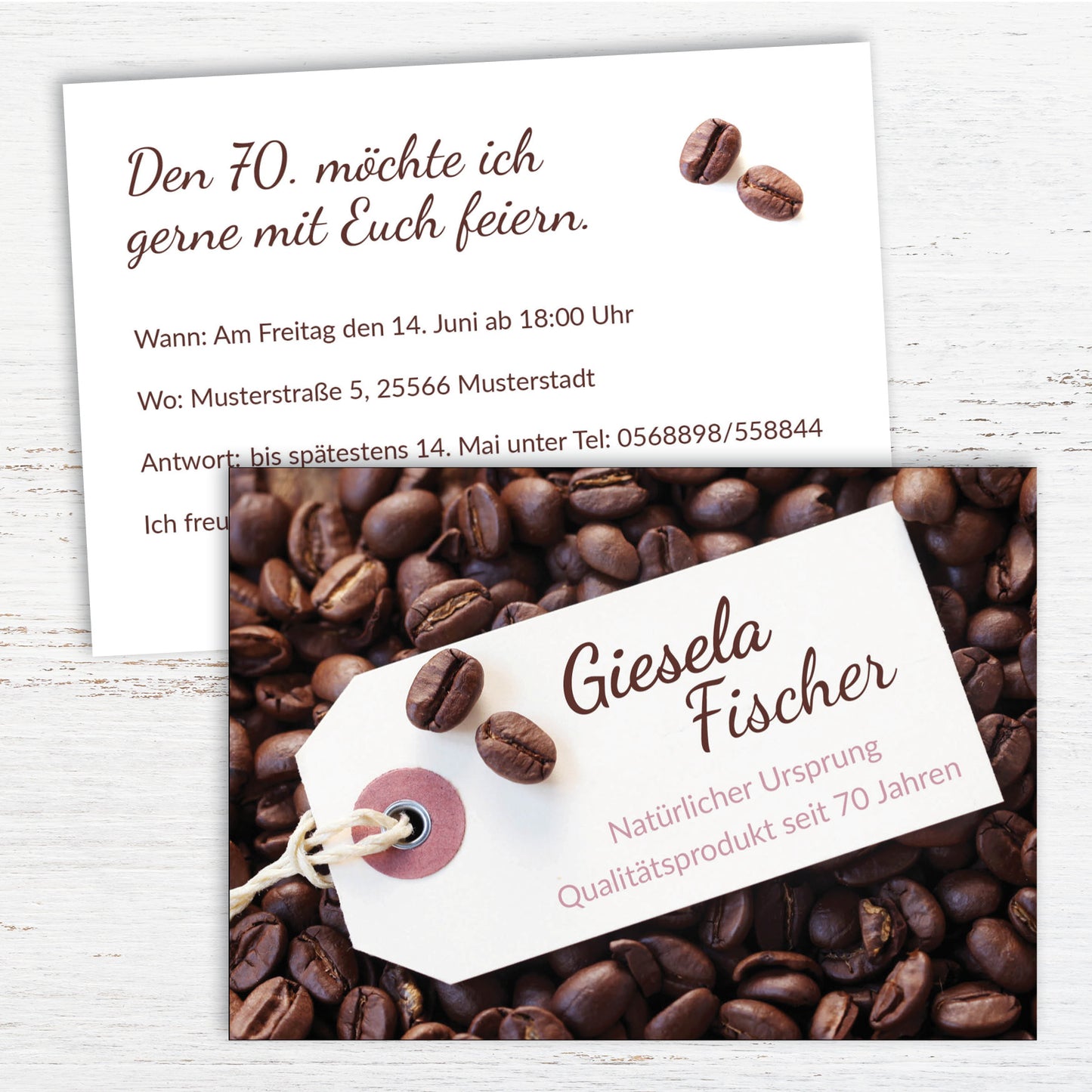 Einladung zum 70. Geburtstag: Kaffee Bohnen