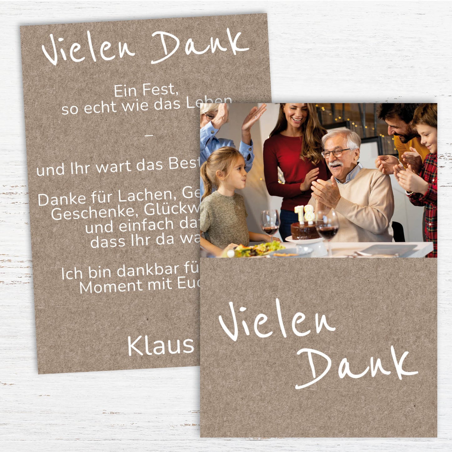 Danksagung Geburtstag – Rustikale Dankeskarte mit Foto | Persönliche Geburtstagsdanksagung