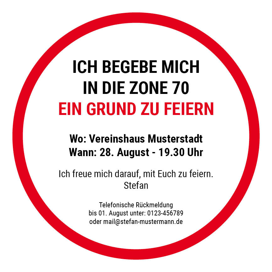 Bierdeckel Einladung zum Geburtstag: Zone 70 Individuelle Einladung