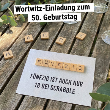 Einladung zum 50. Geburtstag: Scrabble - Individuelle Einladung