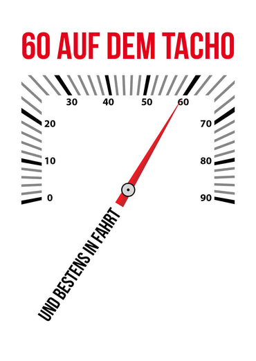Glückwunsch Postkarte zum 60. Geburtstag – 60 auf dem Tacho… und bestens in Fahrt