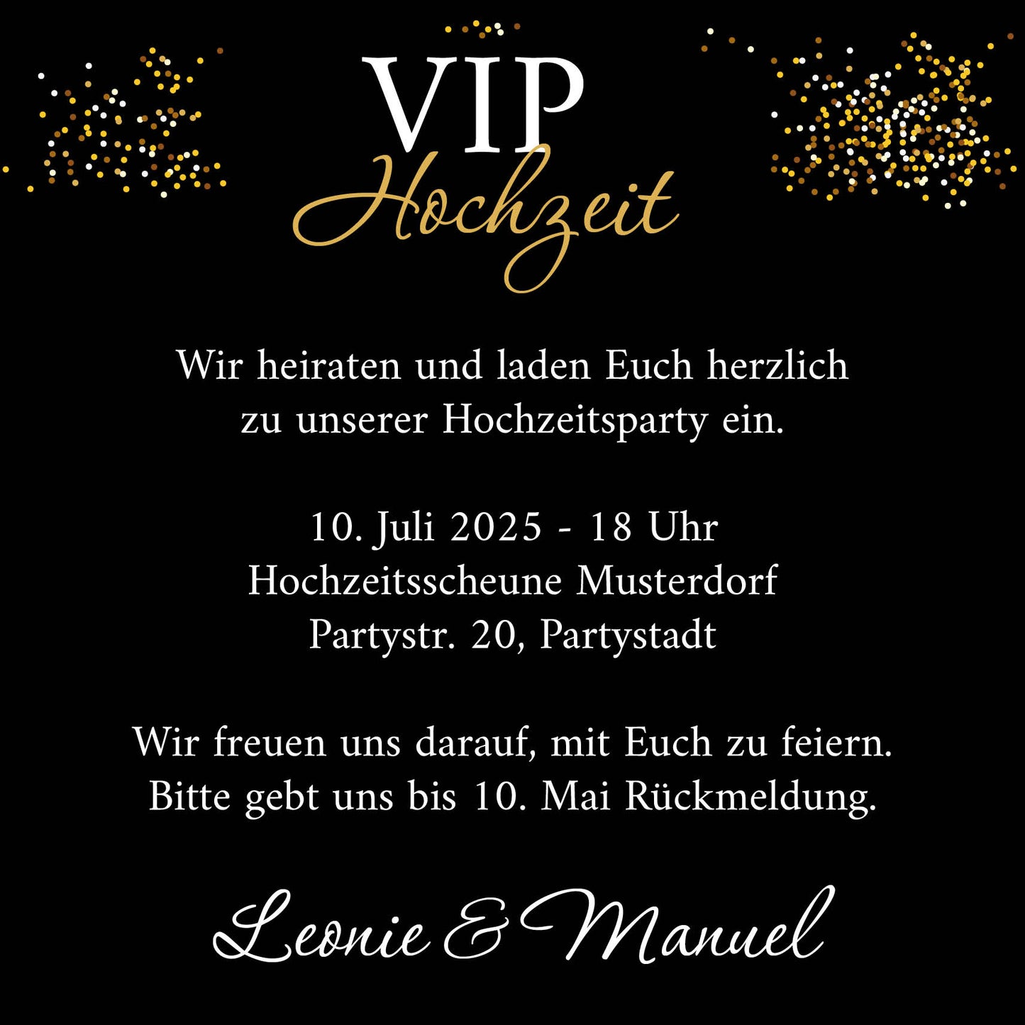Einladung zur Hochzeitsparty: VIP Hochzeit