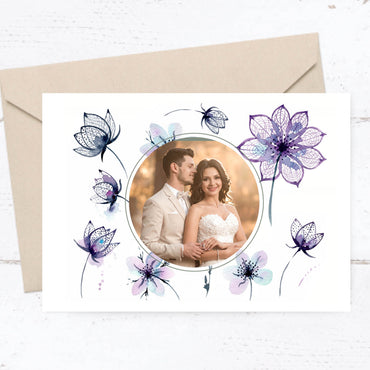 Danksagungskarten zur Hochzeit: Floral modern mit Foto