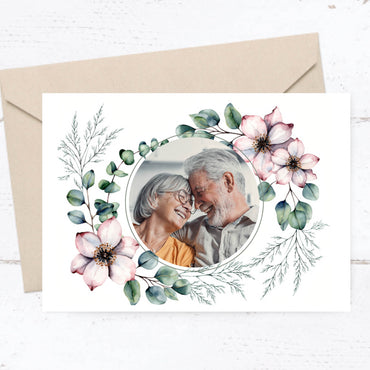 Danksagungskarte zur Silbernen Hochzeit: Romantische Blumen mit Foto