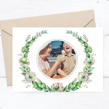 Danksagungskarte zur Goldenen Hochzeit: Zarte Blüten mit Foto