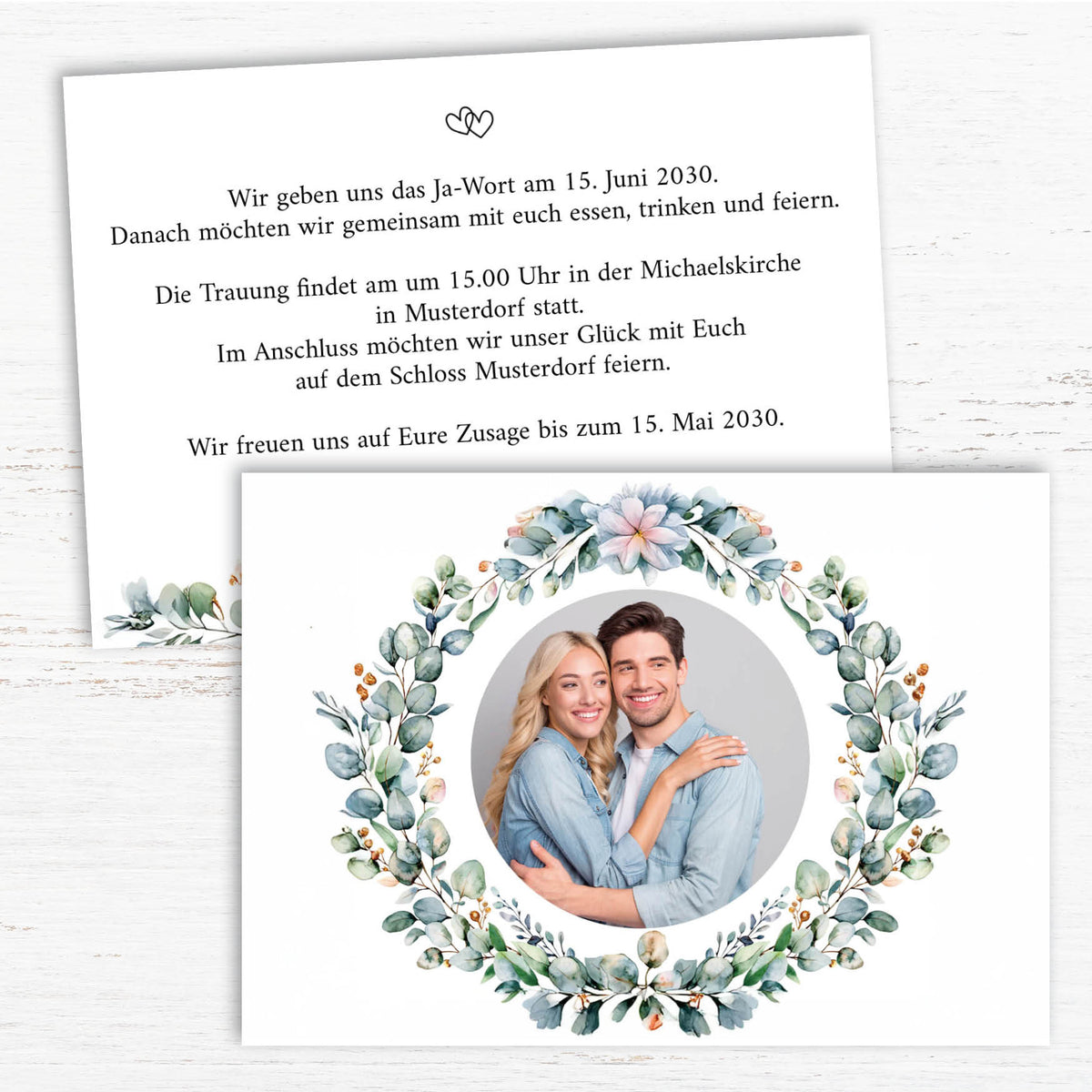 Einladung zur Hochzeit: Eukalyptus mit Foto - Individuelle Einladung