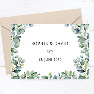 Einladung zur Hochzeit: Eukalyptus Ranken