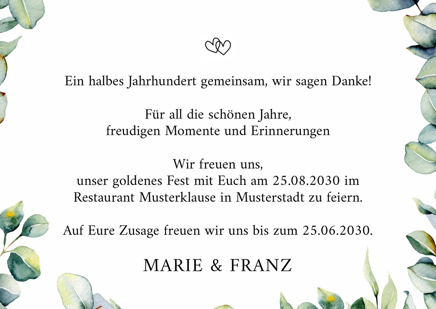 Einladung zur Goldenen Hochzeit: Eukalyptus Ranken