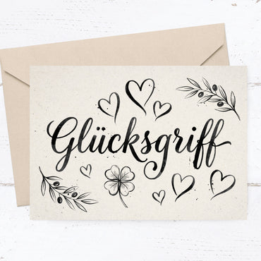 Verspielte Hochzeitseinladung „GLÜCKSGRIFF“ | Edles Typografie-Design mit Herzen - Individuelle Einladung