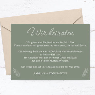 Einladung zur Hochzeit: Urlaubsfoto in Olive - Individuelle Einladung