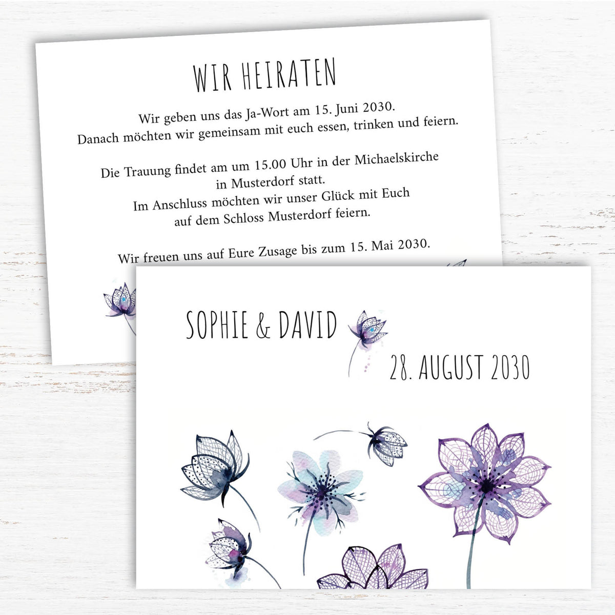 Einladung Hochzeit Pastell love – Romantische Einladungskarten mit Blumenmuster - Individuelle Einladung