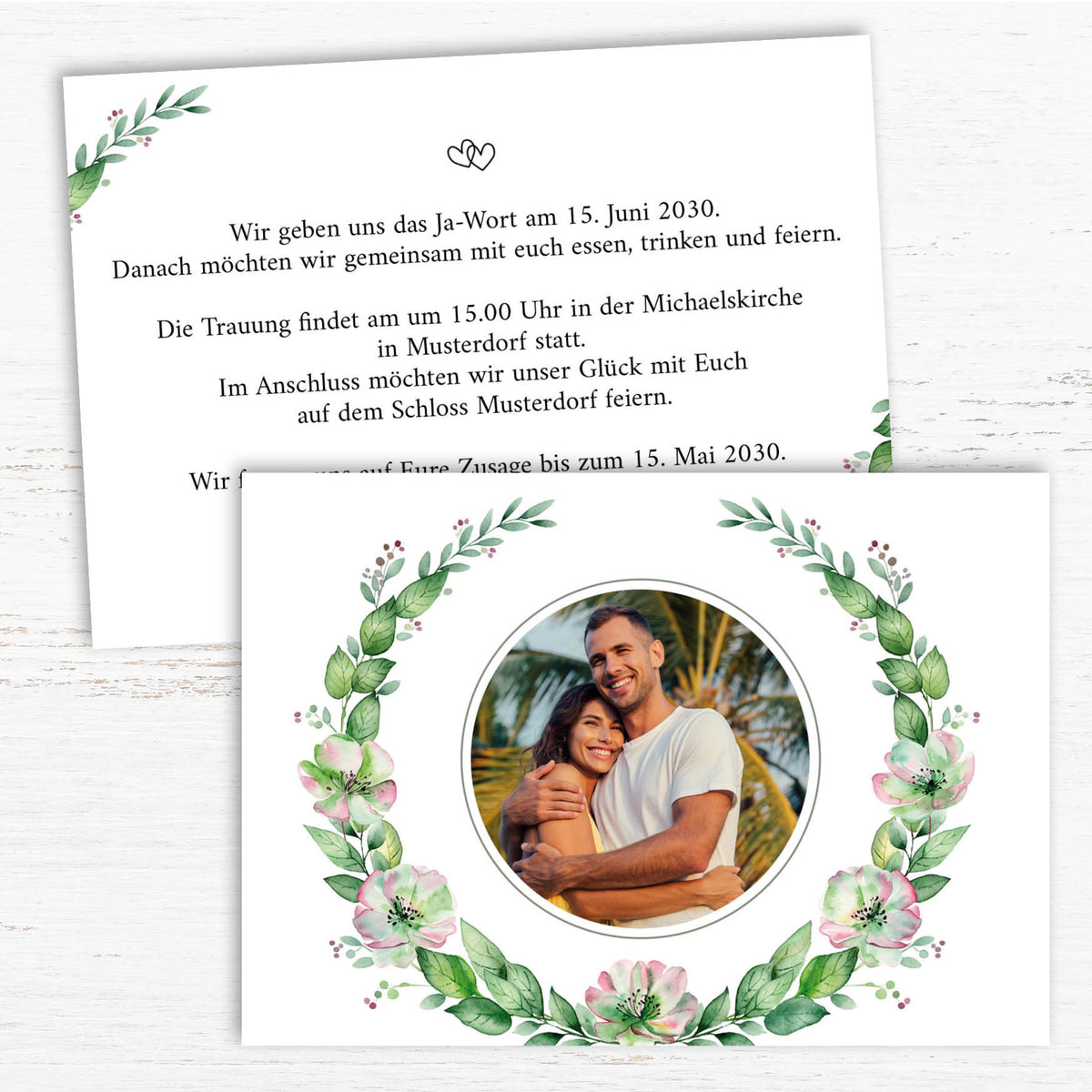Einladung zur Hochzeit: Zarte Blüten mit Foto - Individuelle Einladung