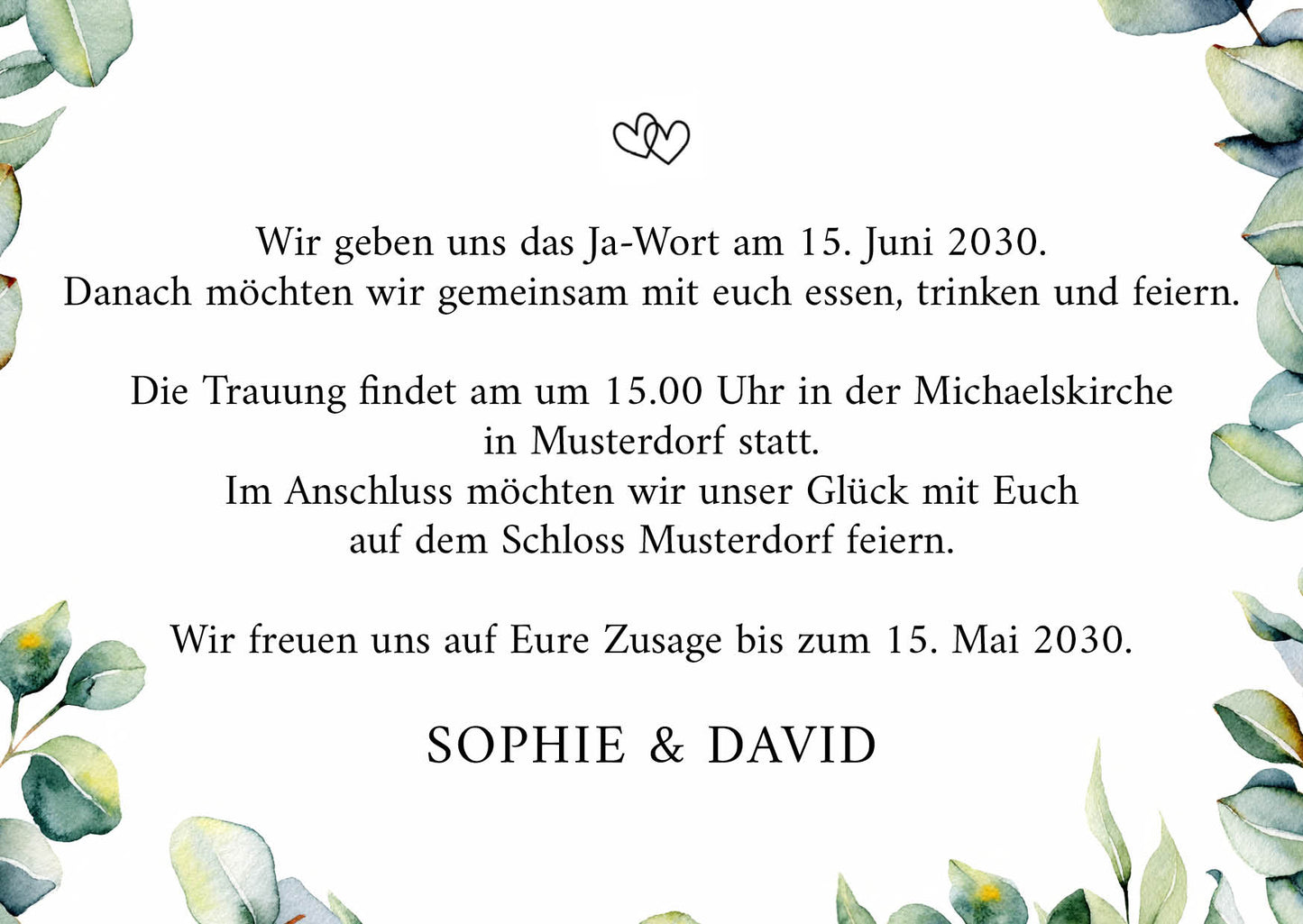 Einladung zur Hochzeit: Eukalyptus Ranken - Individuelle Einladung