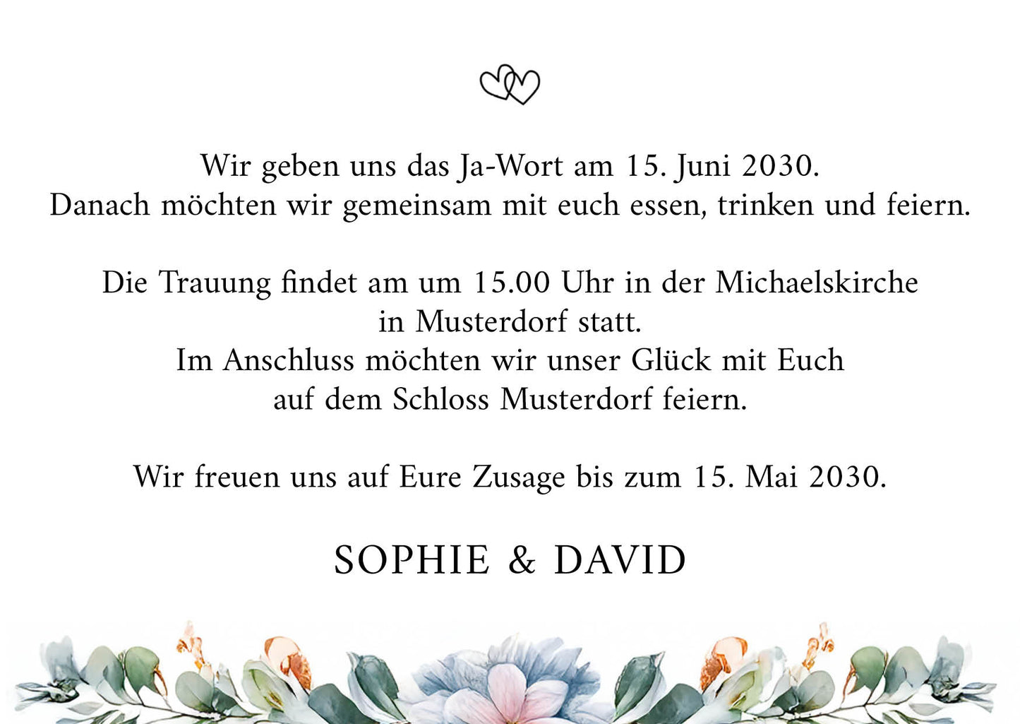 Einladung zur Hochzeit: Eukalyptus mit Foto