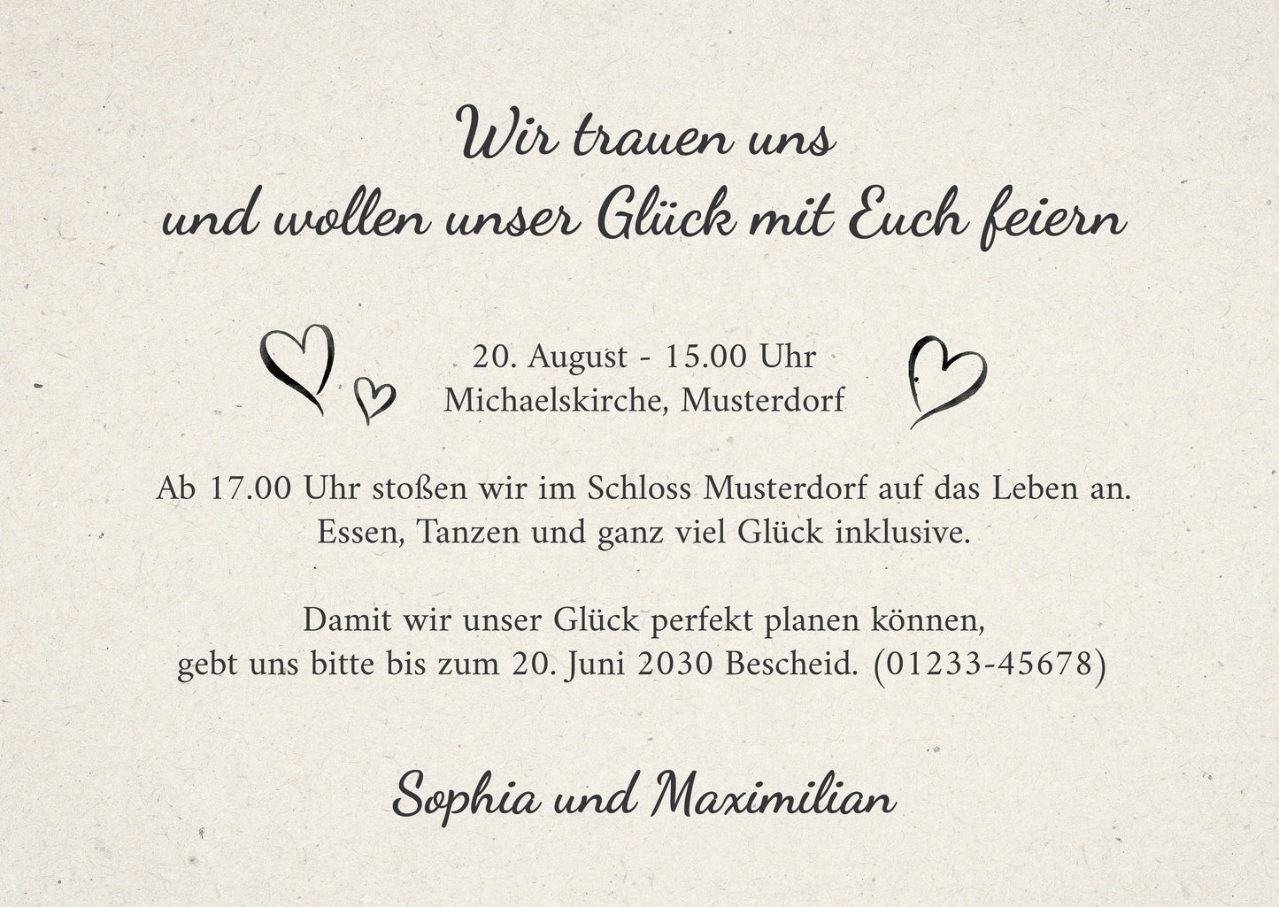 Minimalistische Hochzeitseinladung „GLÜCKSGRIFF“ | Edles Typografie-Design - Individuelle Einladung