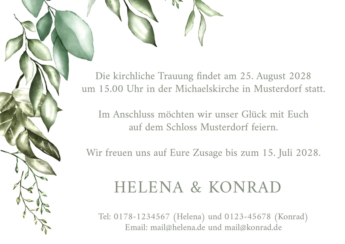 Einladung zur Hochzeit: Greenery - Postkarte - Individuelle Einladung