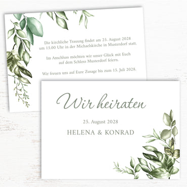 Einladung zur Hochzeit: Greenery - Postkarte - Individuelle Einladung