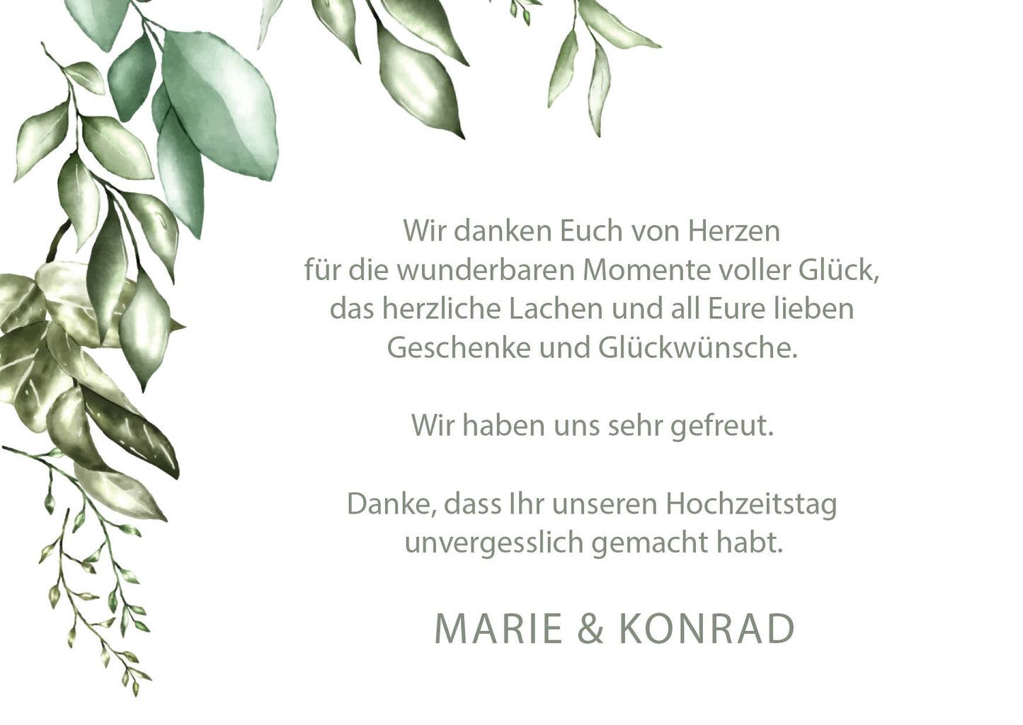Danksagungskarten Hochzeit – Elegante Postkarte Greenery Design - Individuelle Einladung