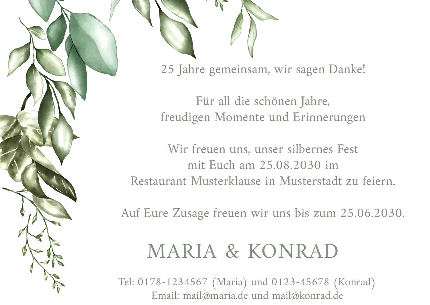 Einladung zur Silbernen Hochzeit: Greenery - Postkarte - Individuelle Einladung