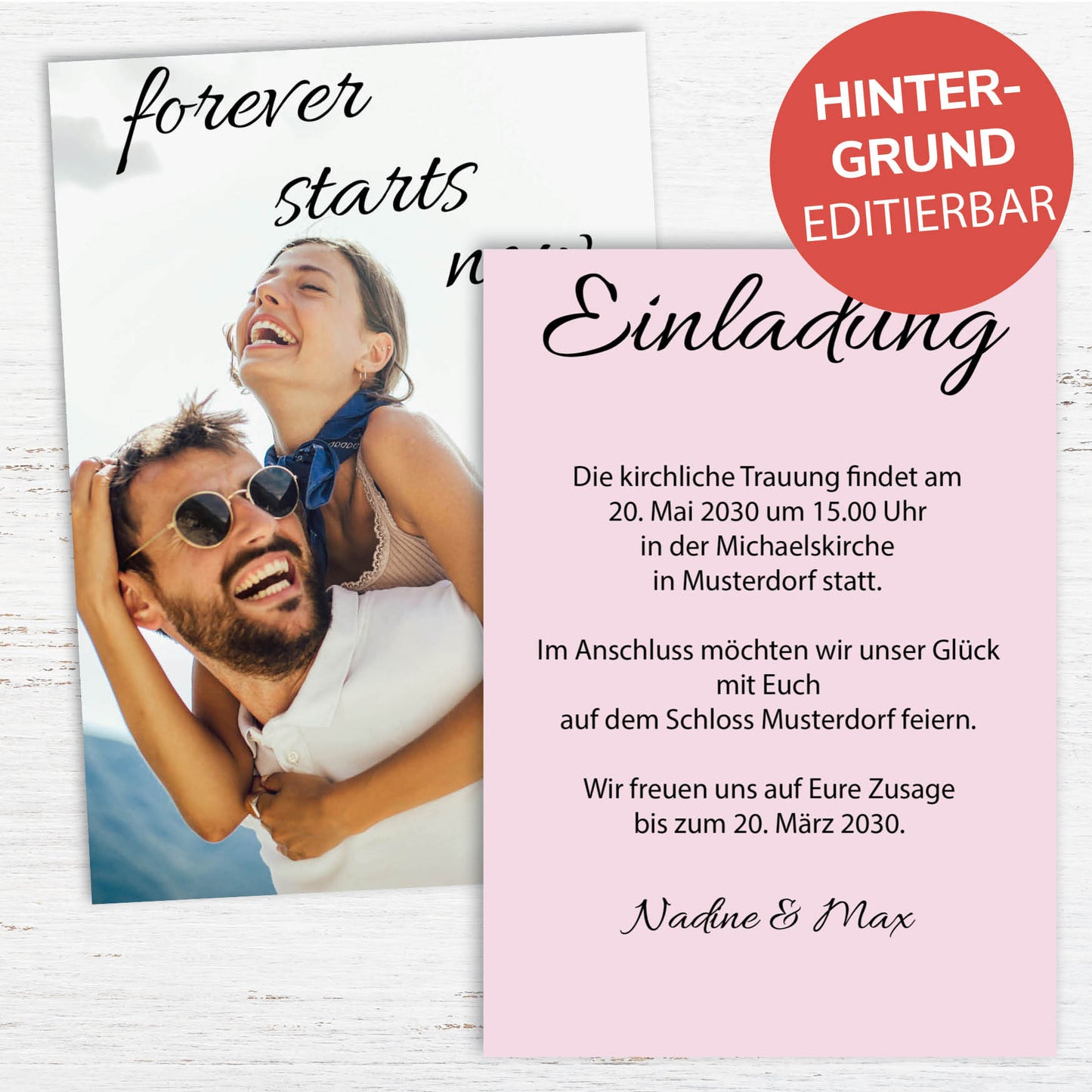 Einladung zur Hochzeit: Forever starts now mit Foto - Individuelle Einladung