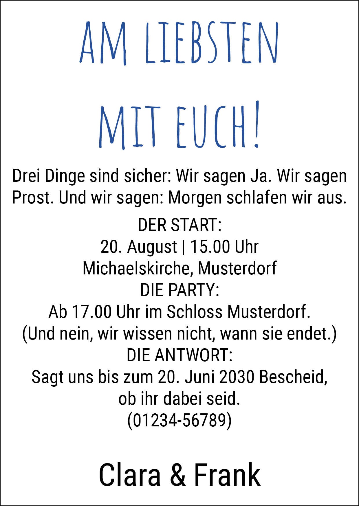 Moderne Hochzeitseinladung „WIR! NACHT DRÜBER FEIERN“ | Humorvolle Hochzeitsparty-Einladung - Individuelle Einladung