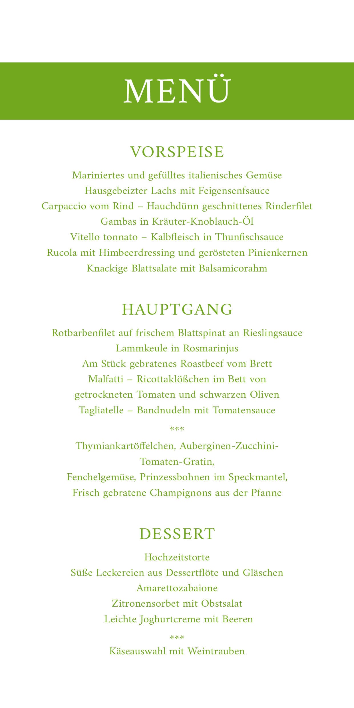 Menükarten: Genuss in Grün - Individuelle Einladung