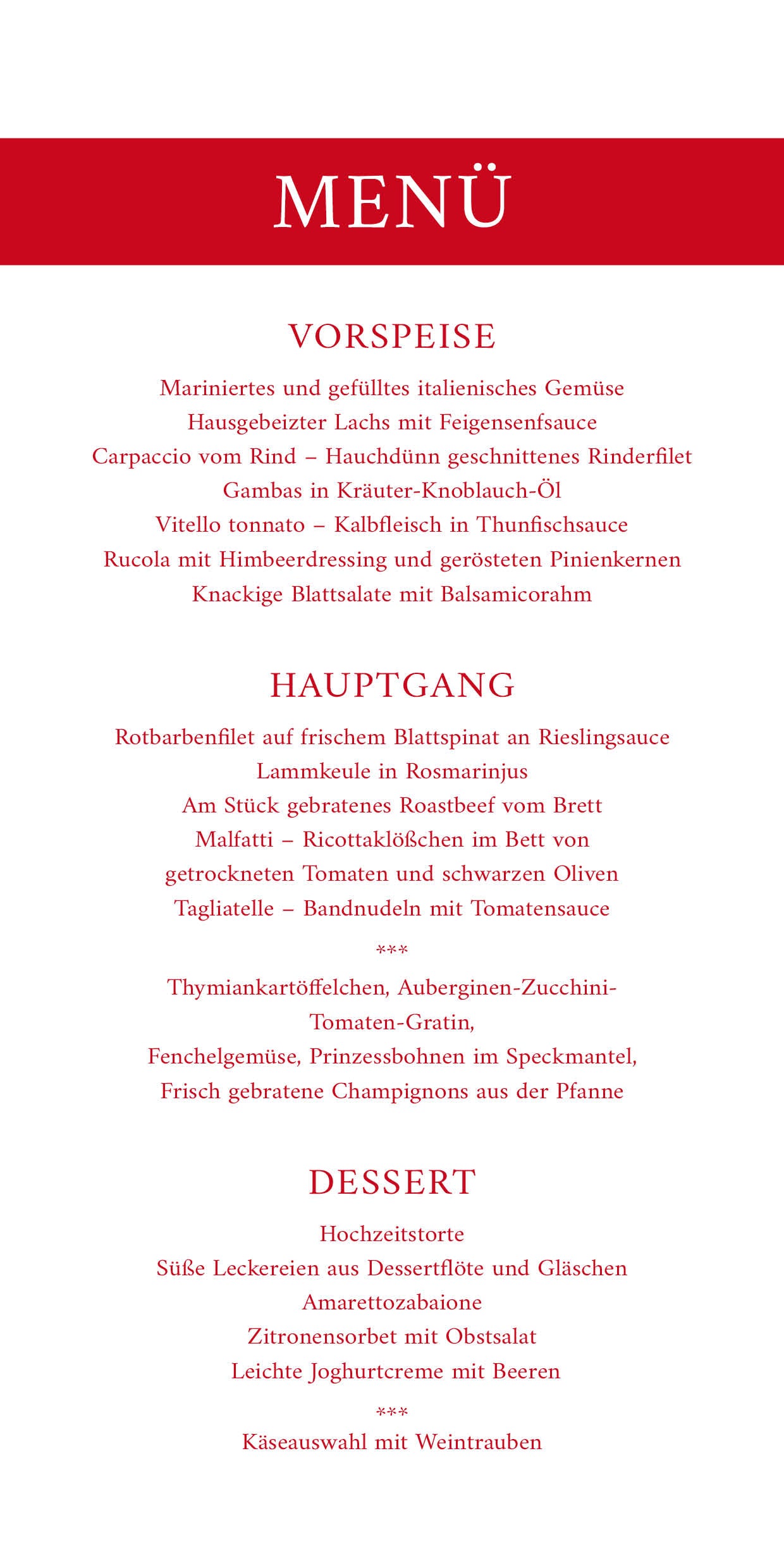 Menükarten: Genuss in Rot - Individuelle Einladung