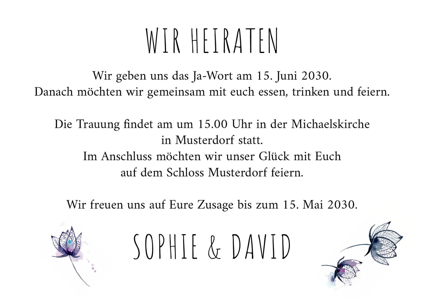 Einladung Hochzeit Pastell love – Romantische Einladungskarten mit Blumenmuster - Individuelle Einladung