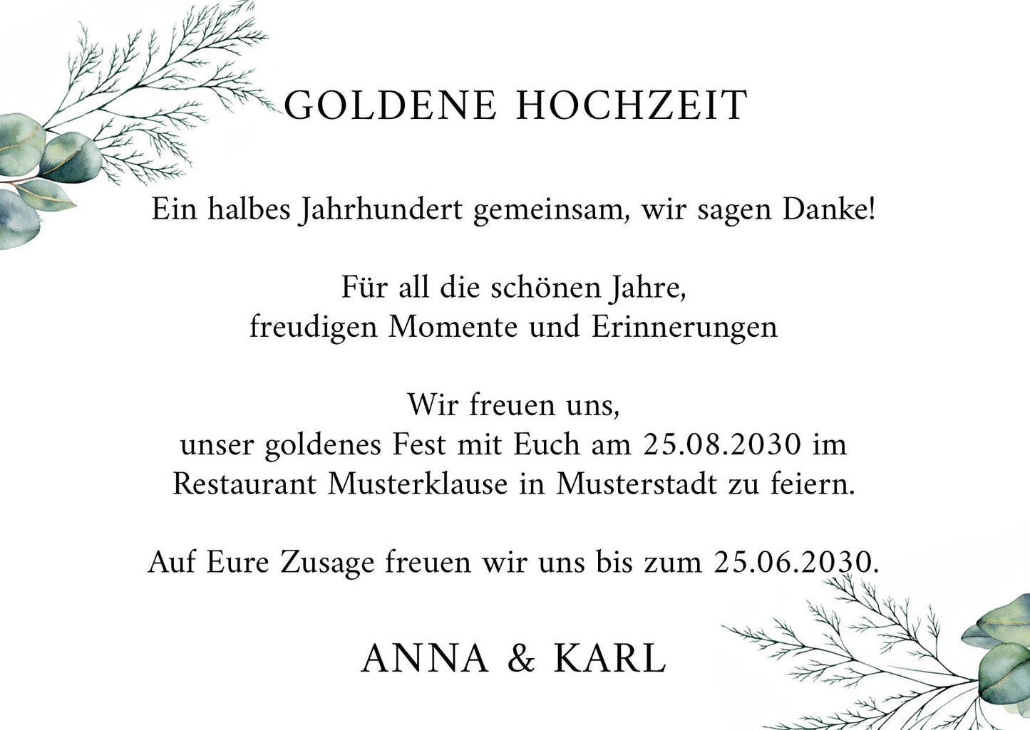 Einladung zur Goldenen Hochzeit: Romantische Blumen mit Foto