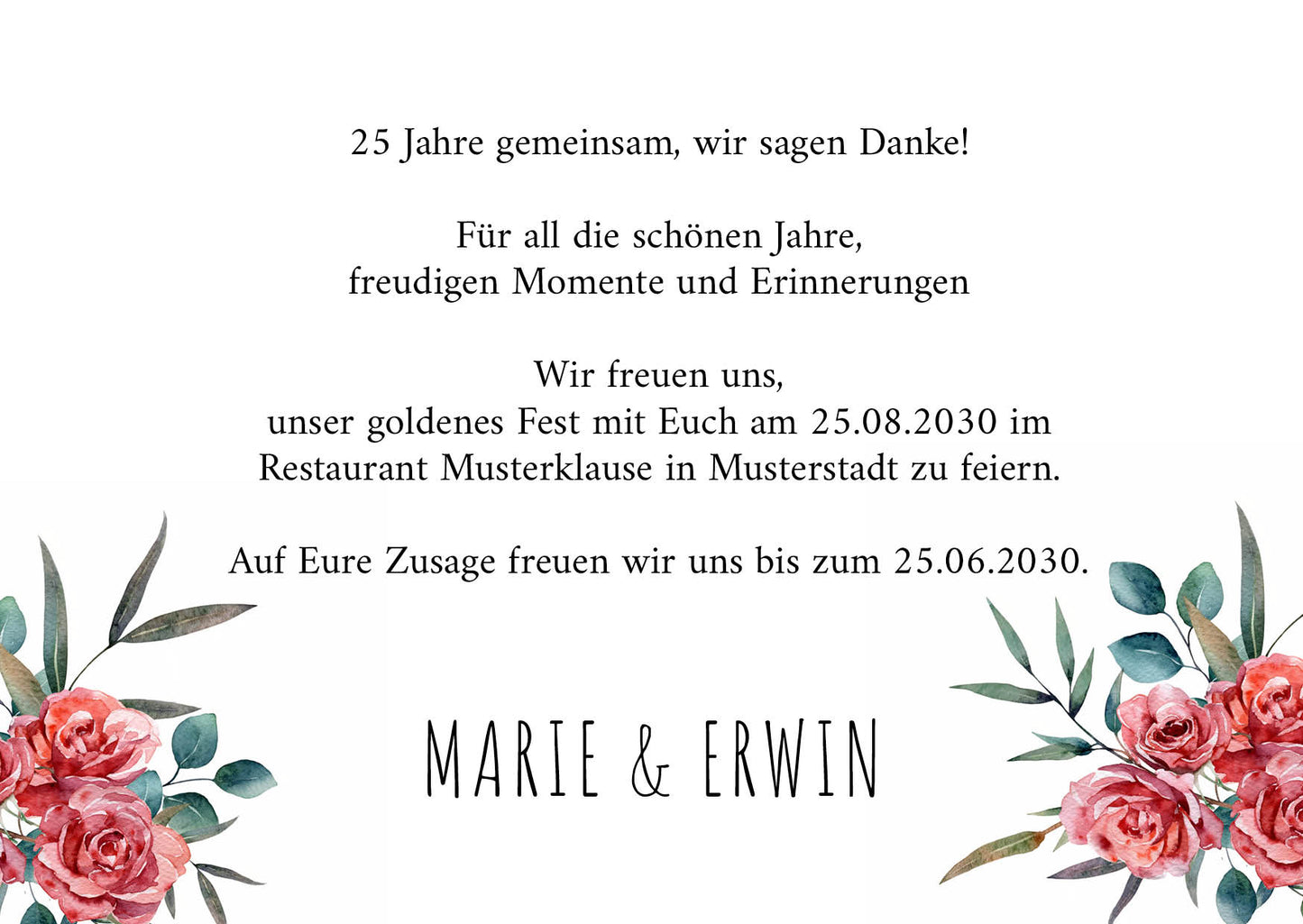 Einladung zur Silbernen Hochzeit: Romantische Rosen mit Foto